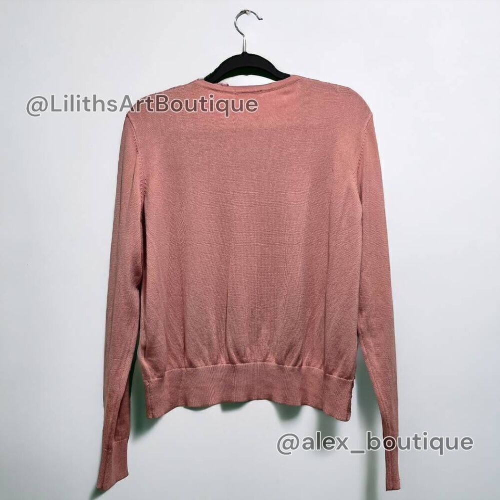 H&M Old Rose Pink Fine-Knit Cardigan | Button Front | Large (J008) - Picture 6 of 12